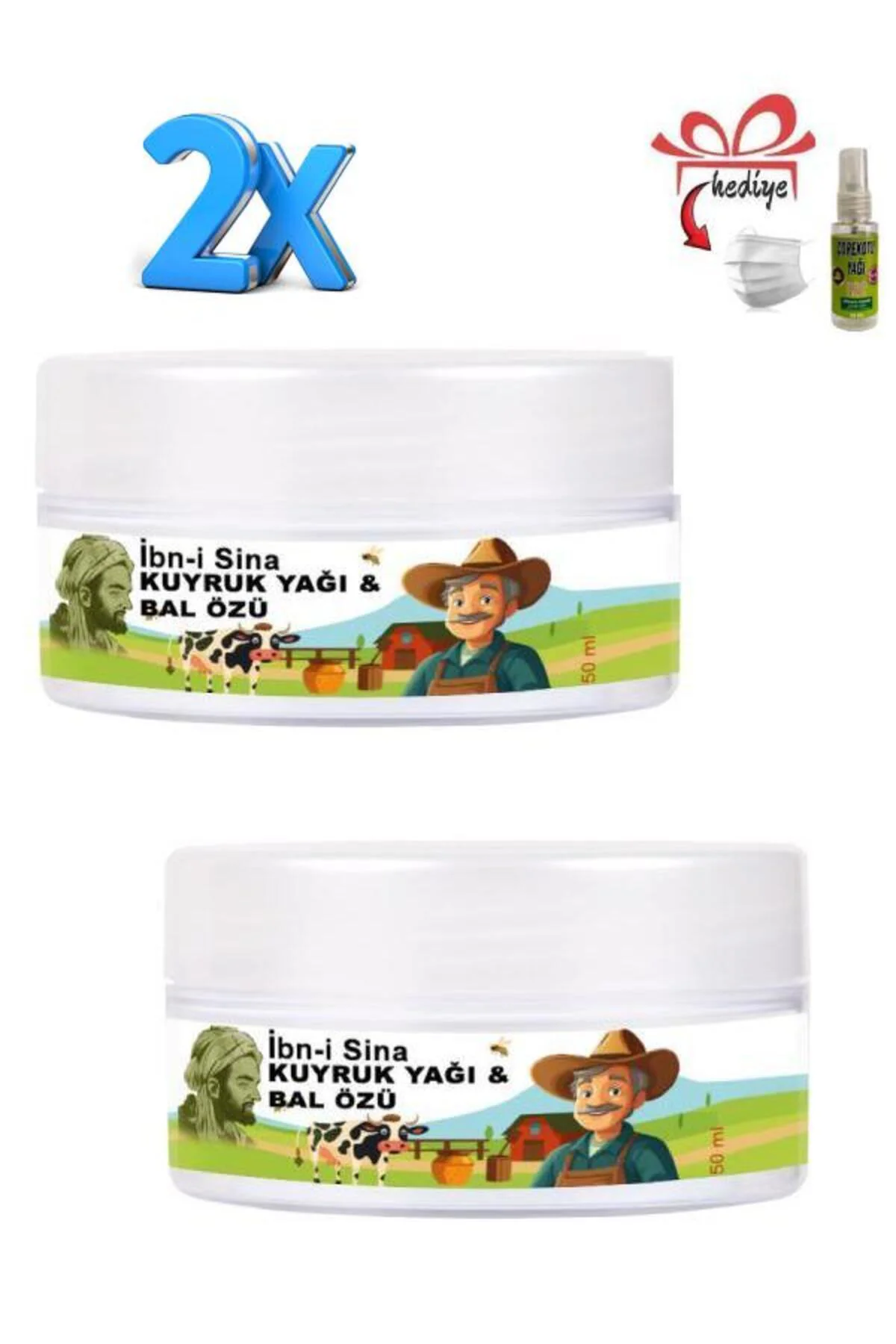 Kuyruk Yağı & Bal Özlü Teskin Edici Bakım Kremi 50 ml x 2 Adet + Çörek Otu Yağı