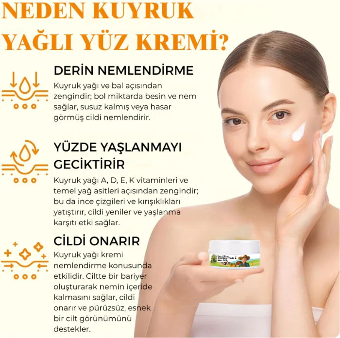 Kuyruk Yağı ve Bal Özlü Yüz Bakım Kremi – 50 ml Kavanoz | Cilt Nemlendirici & Besleyici