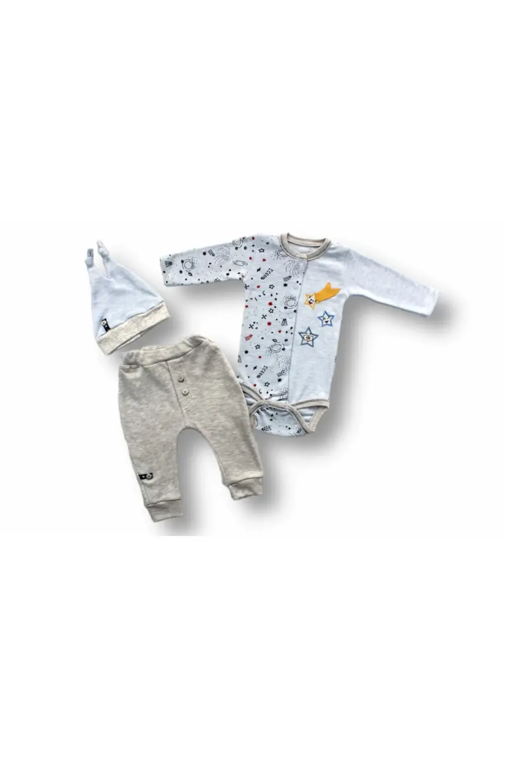 Kuyruklu Yıldız Nakışlı Şapkalı Uzun Kollu Zıbınlı 3lü Kız-erkek