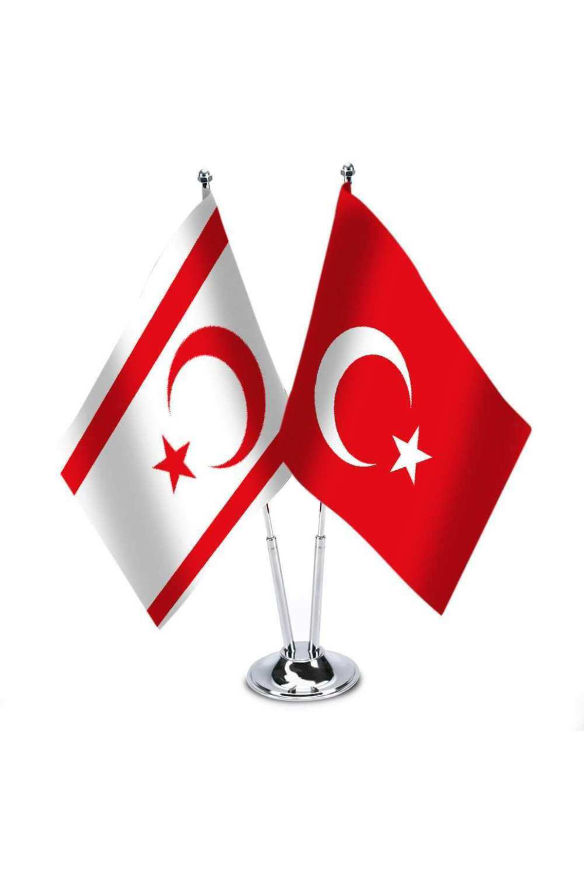 Kuzey Kıbrıs - Türkiye -ikili Saten Masa Bayrağı
