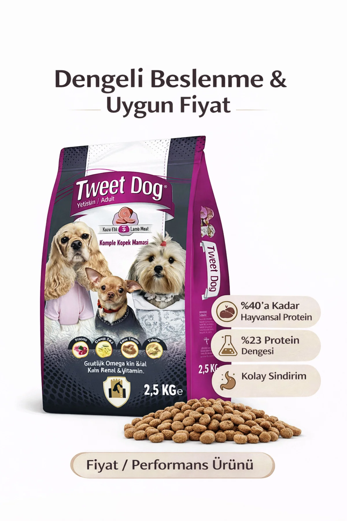 Kuzu Aromalı Yetişkin Köpek Maması 2.5 KG – Dengeli Protein & Ava