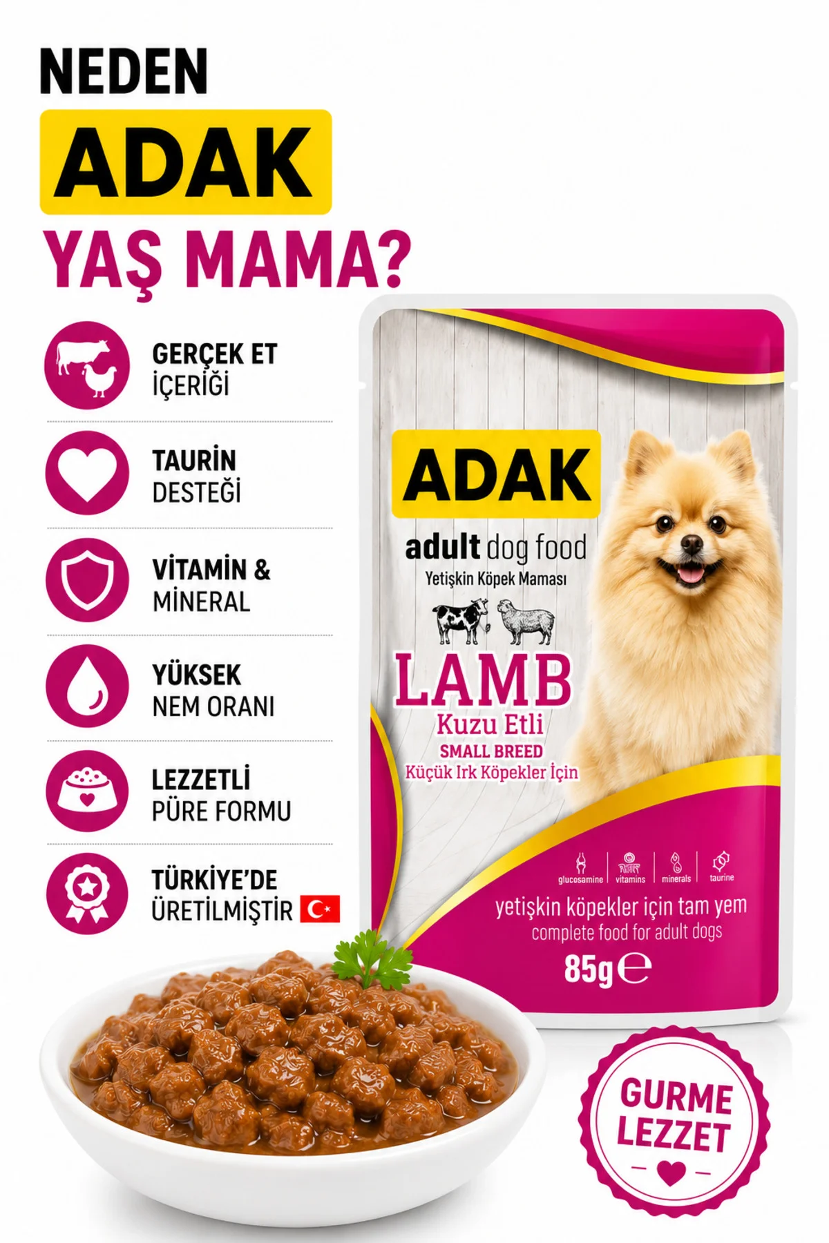 Kuzu Etli Küçük Irk Yetişkin Köpek Yaş Maması Pouch 85 gr x 24 Ad Kuzu Etli Küçük Irk Yetişkin Köpek Yaş Maması Pouch 85 gr x 24 Ad