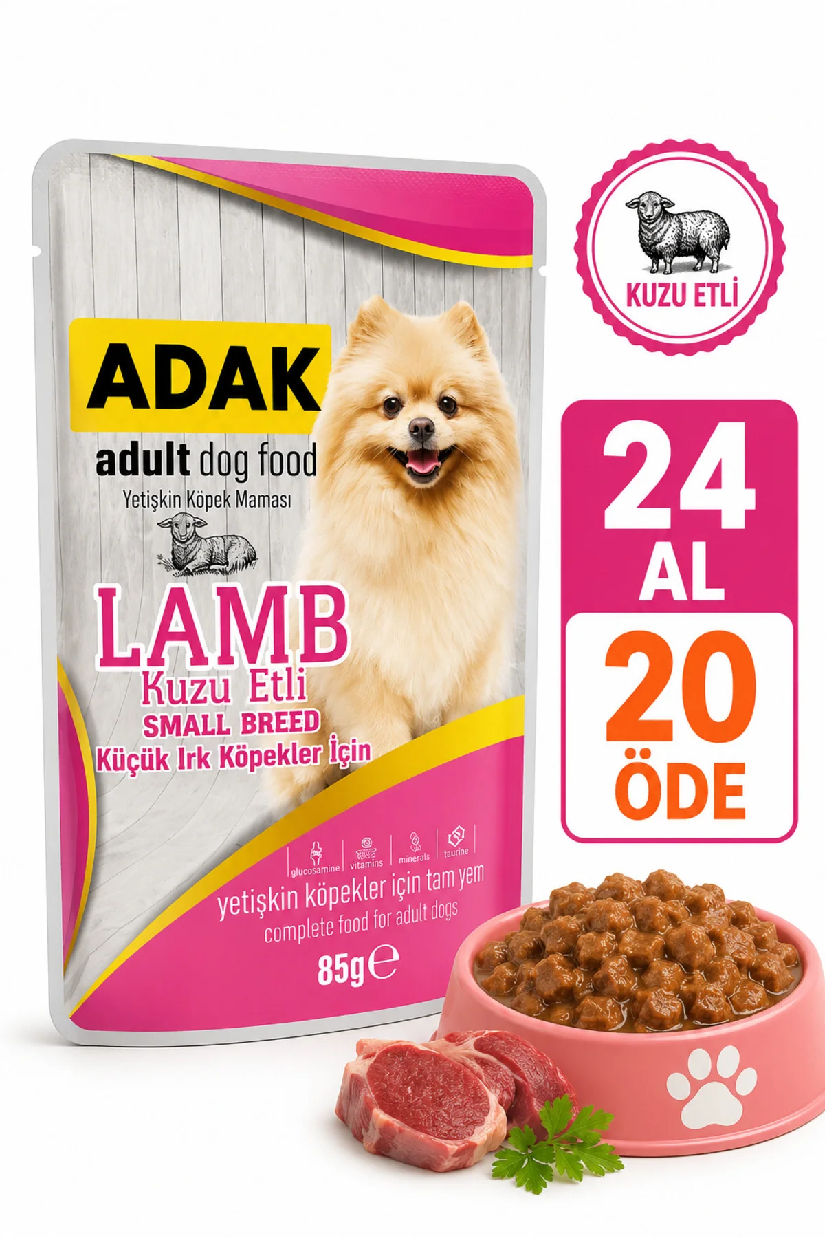 Kuzu Etli Küçük Irk Yetişkin Köpek Yaş Maması Pouch 85 gr x 24 Ad Kuzu Etli Küçük Irk Yetişkin Köpek Yaş Maması Pouch 85 gr x 24 Ad