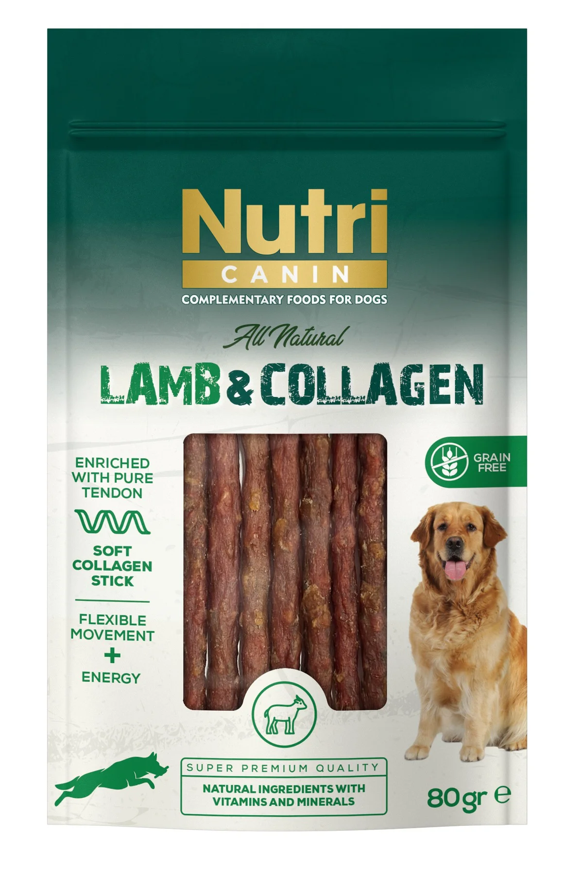 Kuzu Etli ve Kolajenli Tahılsız Köpek Et Ödülü 80 Gr.