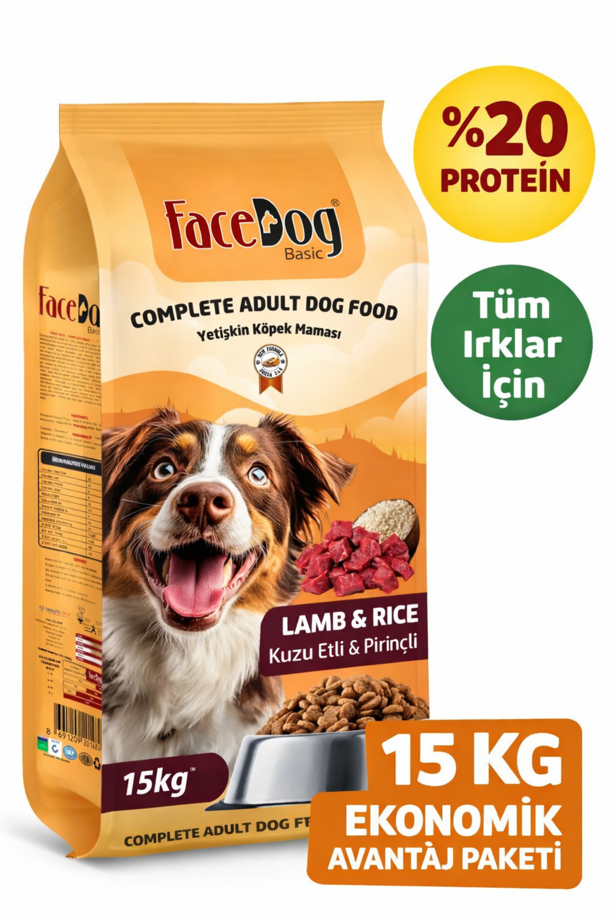 Kuzu Etli ve Pirinçli Yetişkin Köpek Maması 15 KG - Tüm Irklar İç