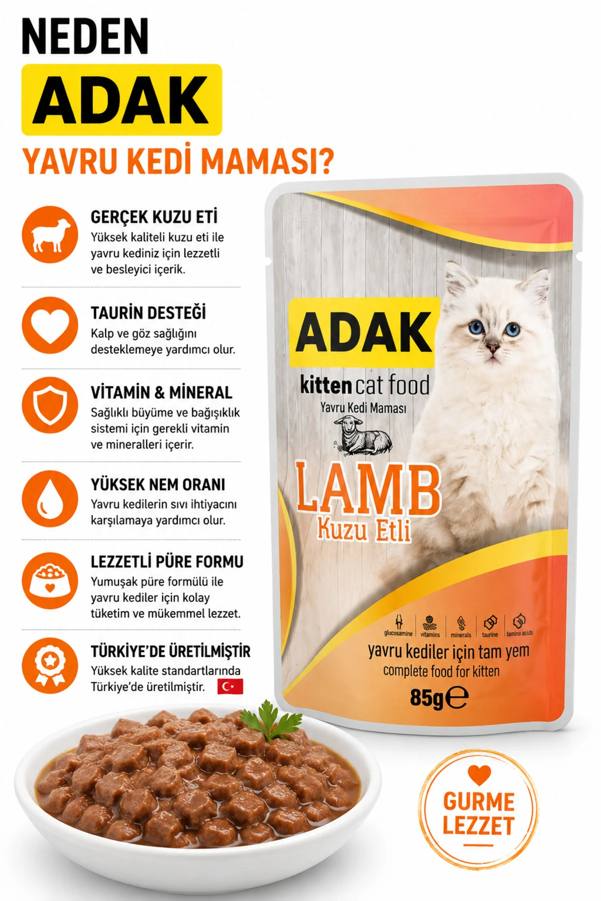 Kuzu Etli Yavru Yaş Kedi Maması Pouch 85 gr x 24 Adet