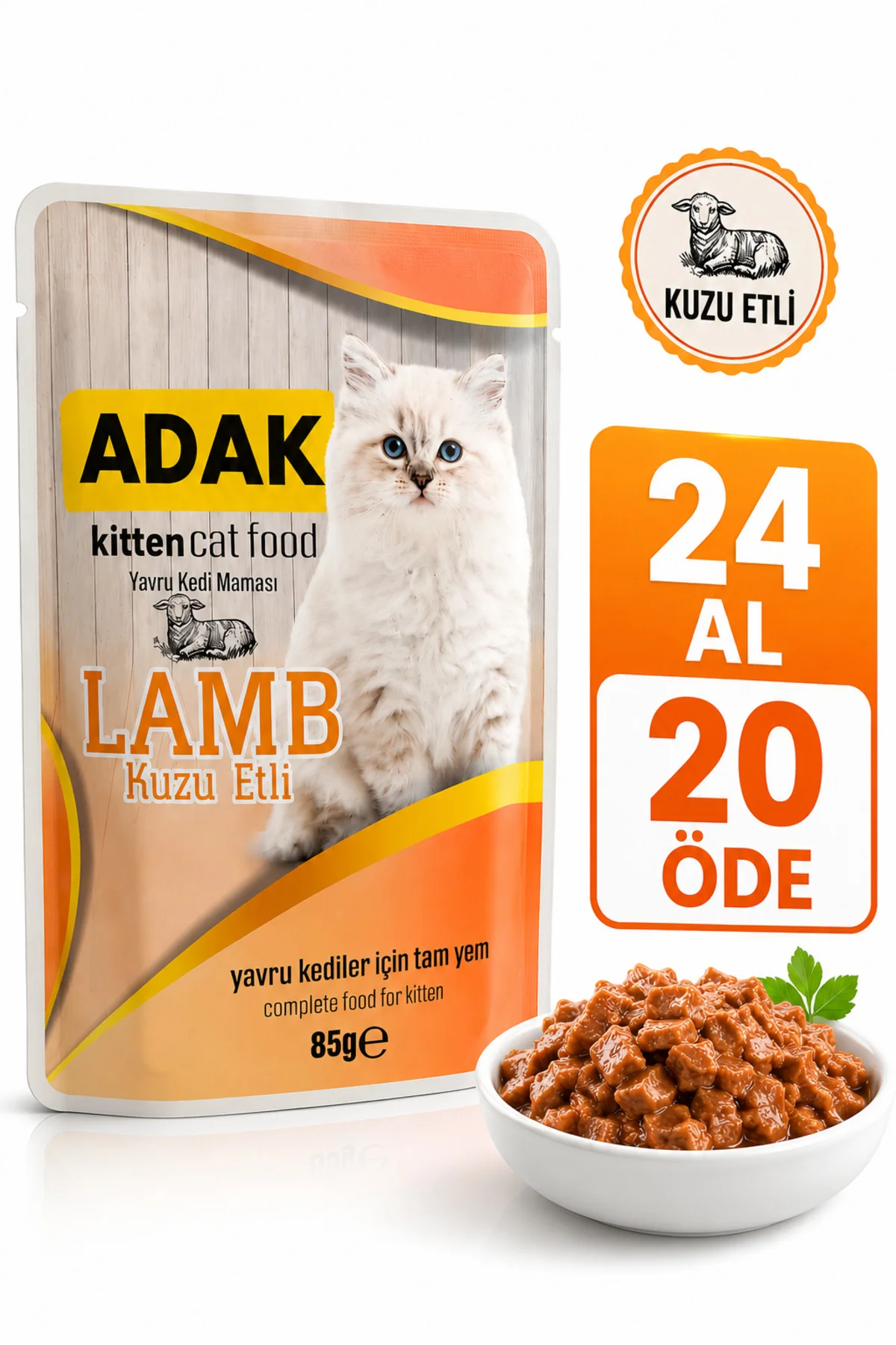 Kuzu Etli Yavru Yaş Kedi Maması Pouch 85 gr x 24 Adet