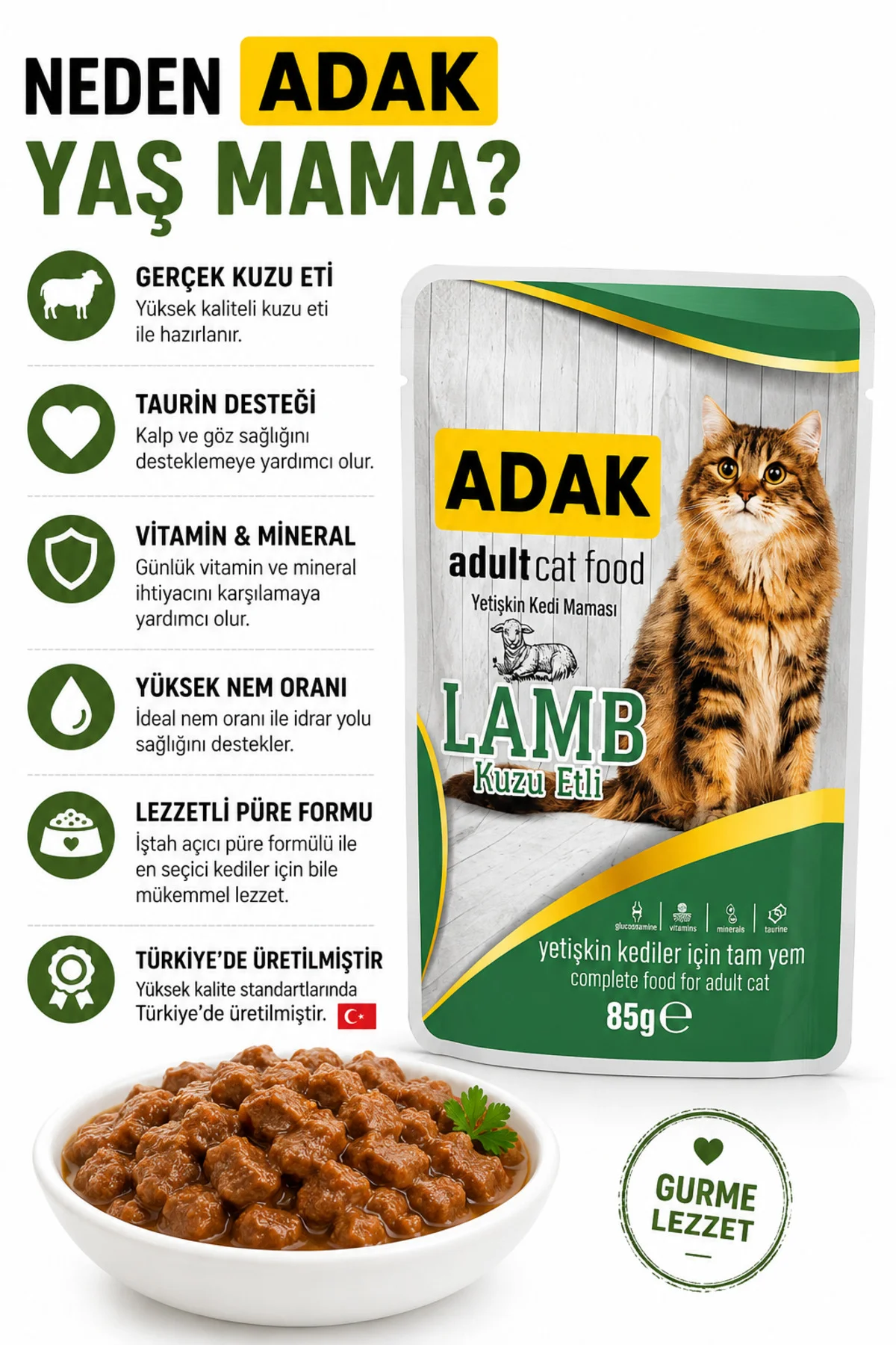Kuzu Etli Yetişkin Kedi Yaş Maması Pouch 85 gr x 24 Adet
