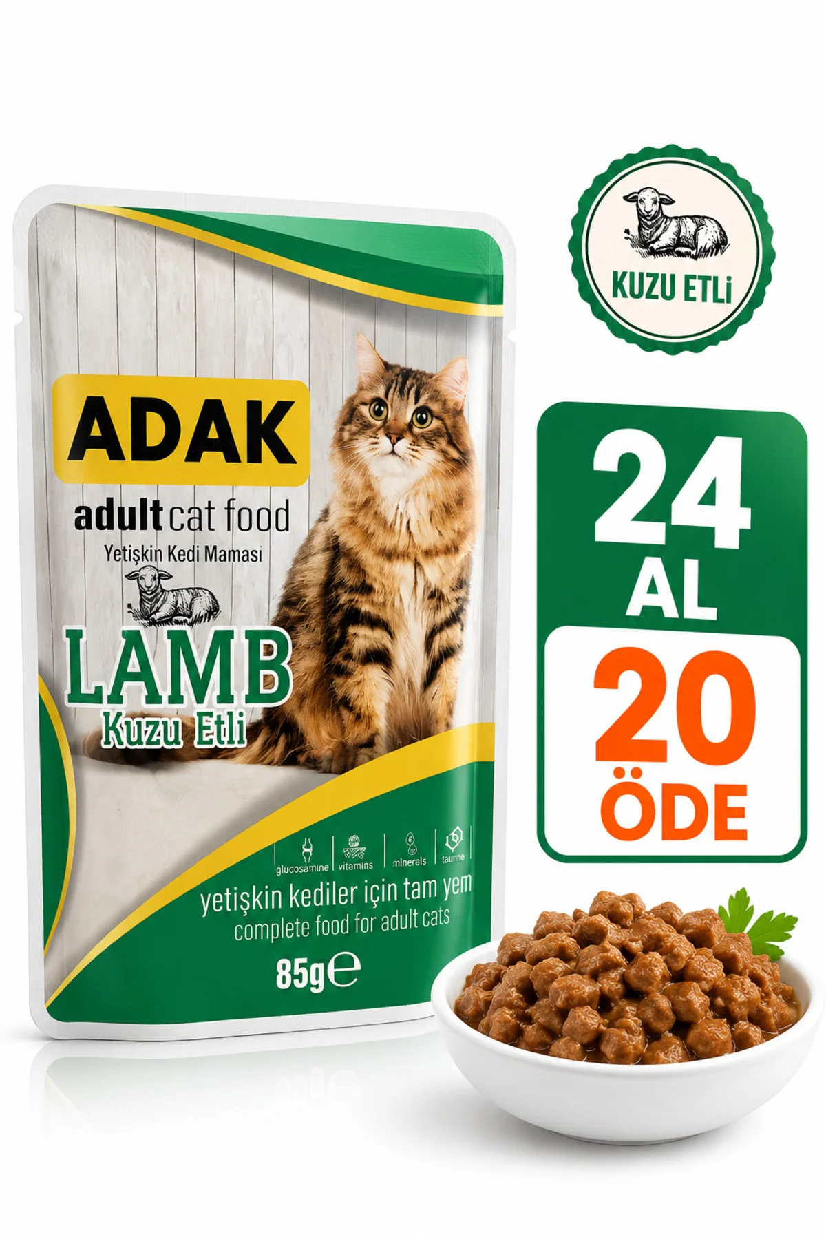 Kuzu Etli Yetişkin Kedi Yaş Maması Pouch 85 gr x 24 Adet