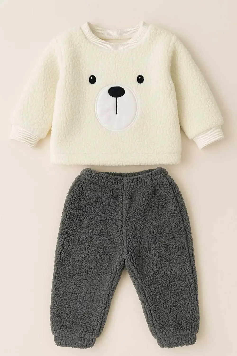 Kuzu Peluş Kışlık Unisex Bebek Takım Kız ve Erkek Çocuk Welsoft K