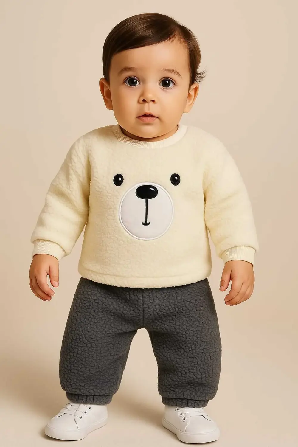 Kuzu Peluş Kışlık Unisex Bebek Takım Kız ve Erkek Çocuk Welsoft K