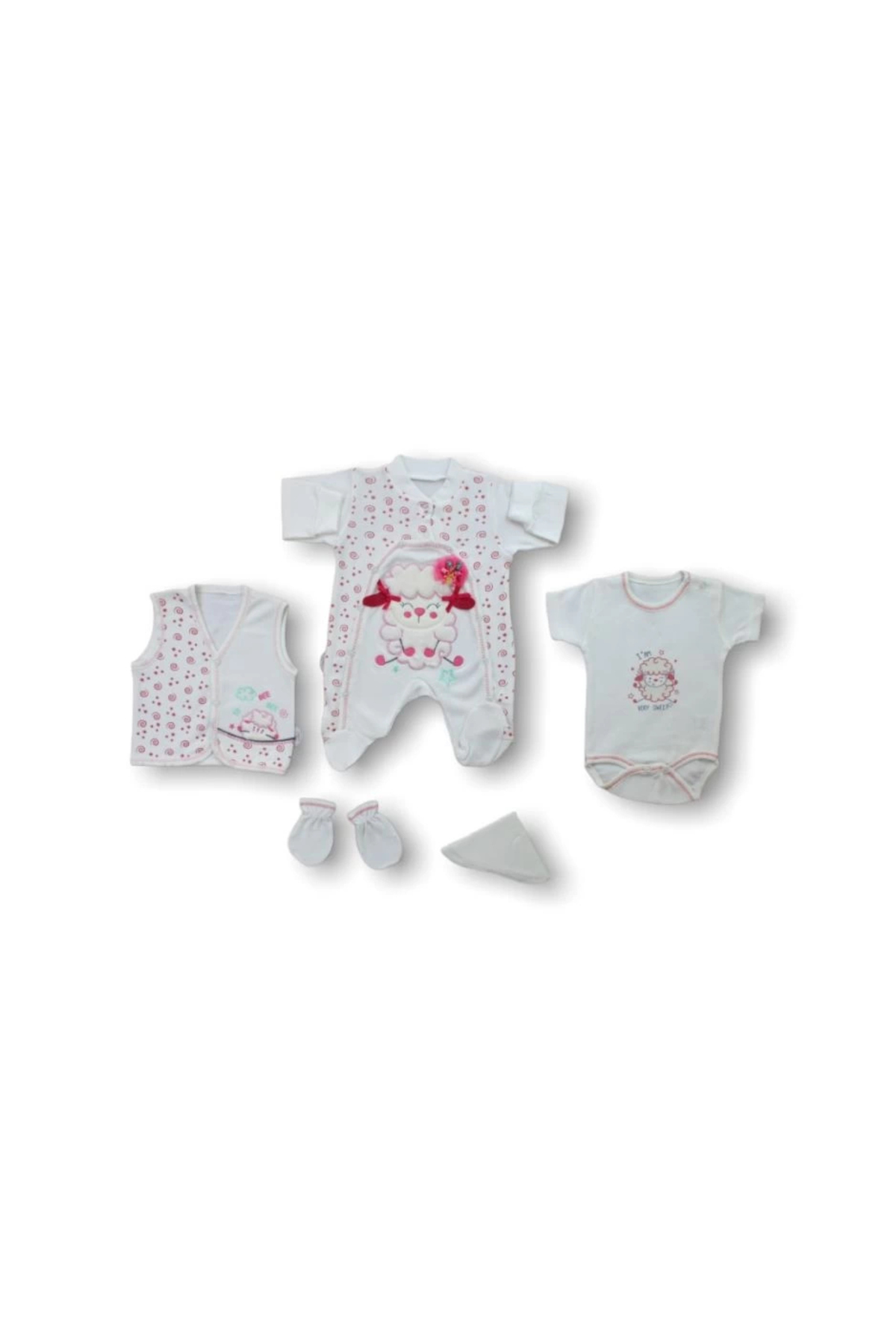 Diji Baby Kuzucuk Nakışlı %100 Cotton 5Li Zıbın Takımı Hastane Çıkışı