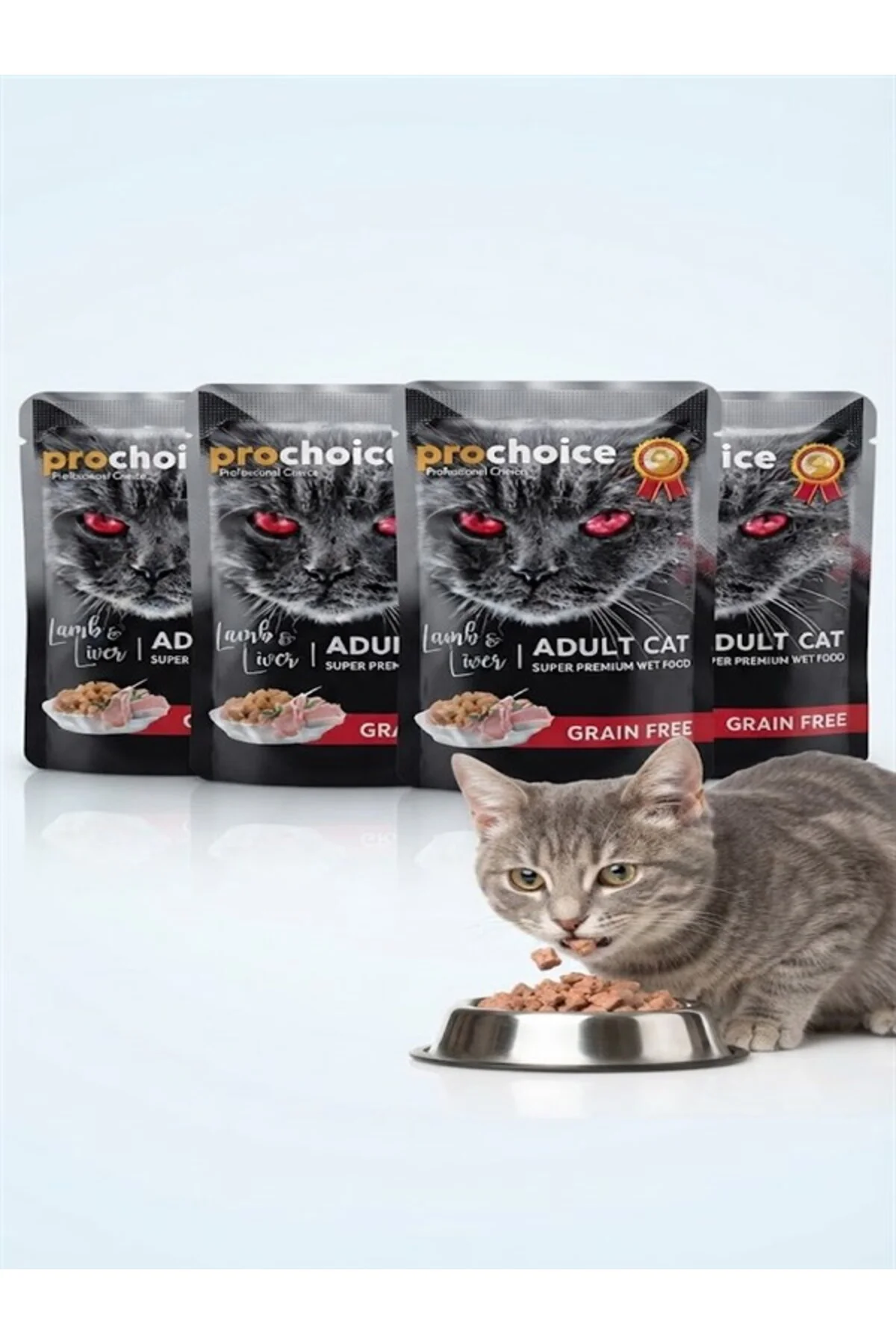 Kuzulu ve Ciğerli Tahılsız Yetişkin Kedi Yaş Mama 85 Gr (4'lü Paket)
