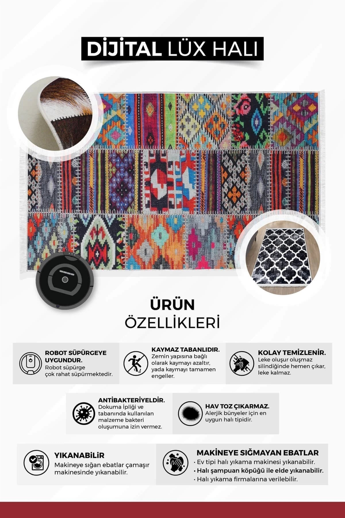 Ky7005 Multi Saçaksız Dijital Oval Halı Kaymaz Yıkanabilir Mutfak