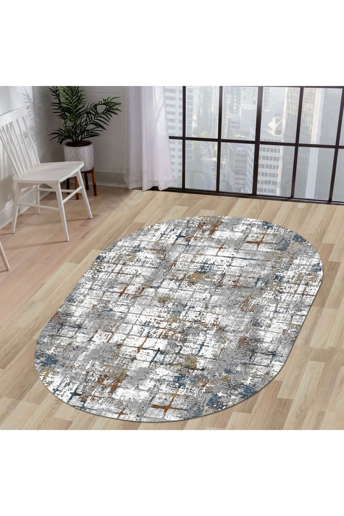 Ky7005 Multi Saçaksız Dijital Oval Halı Kaymaz Yıkanabilir Mutfak