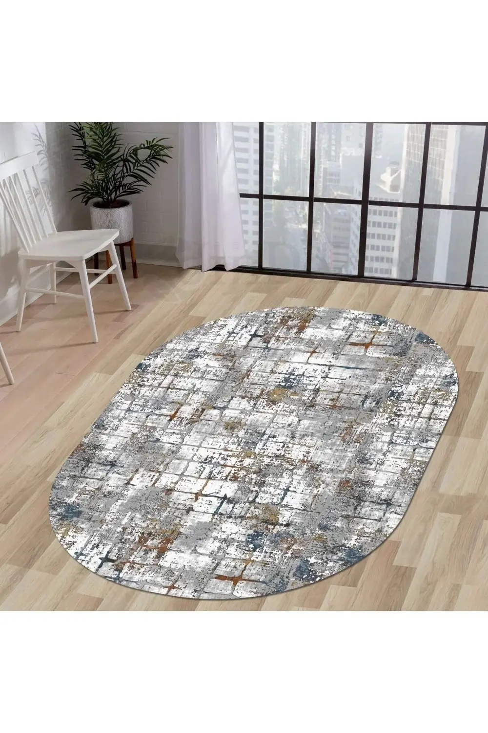 Ky7005 Multi Saçaksız Dijital Oval Halı Kaymaz Yıkanabilir Mutfak