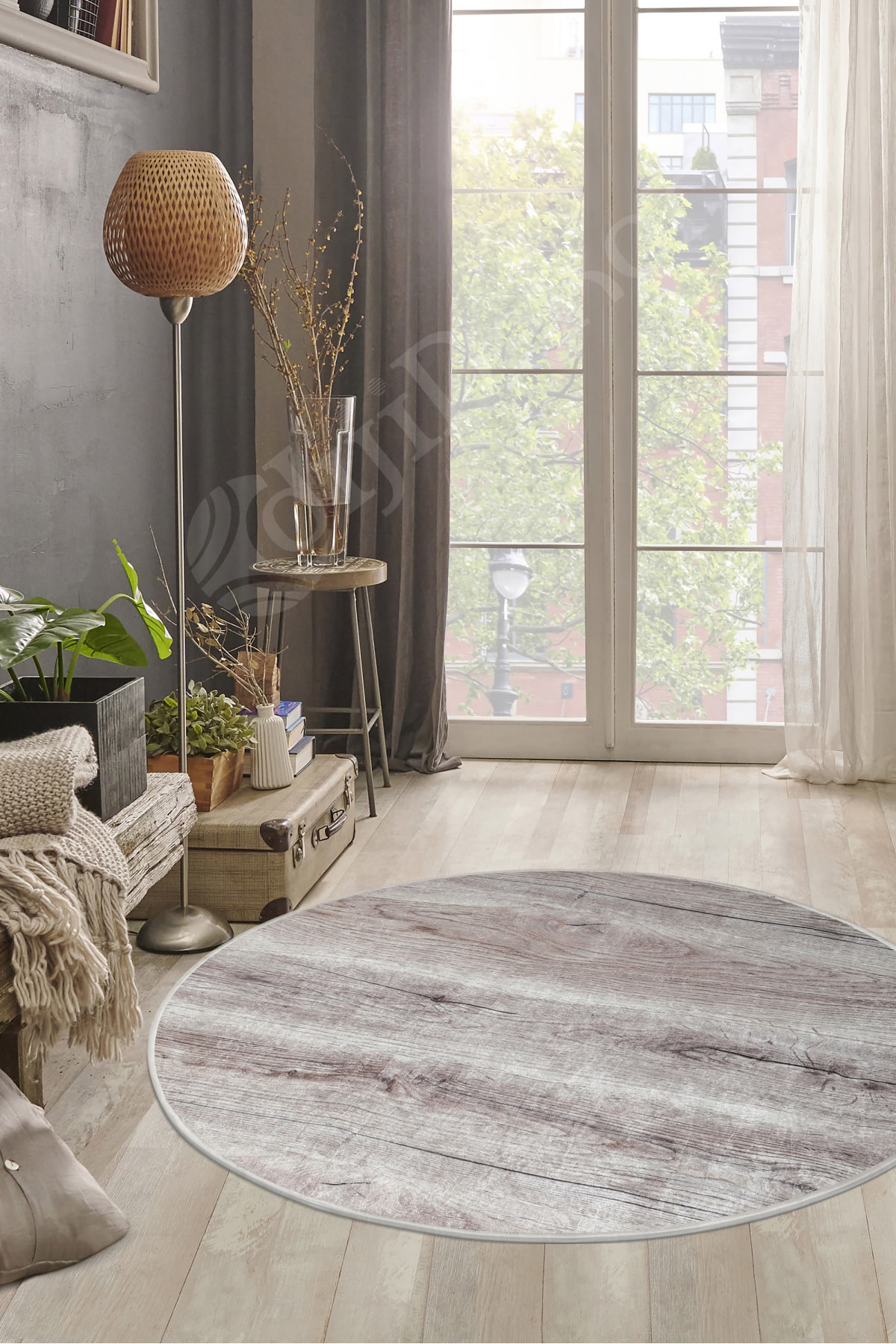 Ky7055 Vizon Saçaksız Dijital Yuvarlak Halı Yıkanabilir Banyo Pas