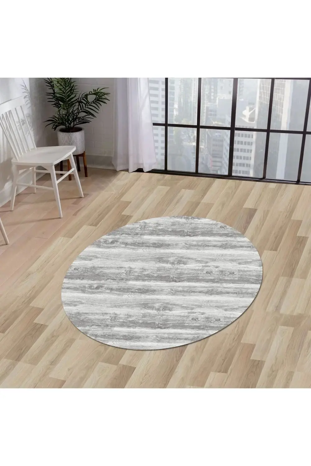 Ky7056 Gri Saçaksız Dijital Yuvarlak Halı Kaymaz Yıkanabilir Mutf