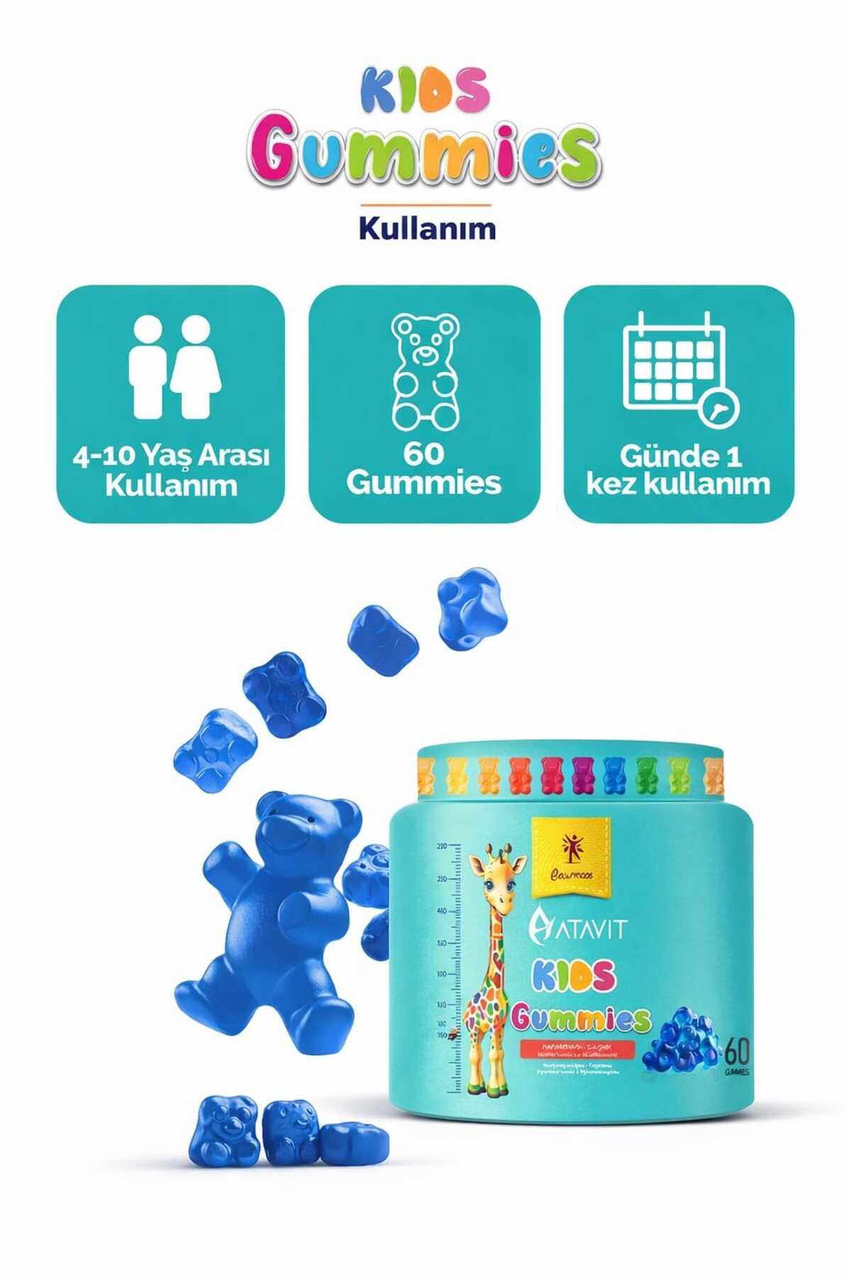 L-ARJİNİN MULTİVİTAMİN VE MULTİMİNARAL GUMMİES KİDS 60 ADET