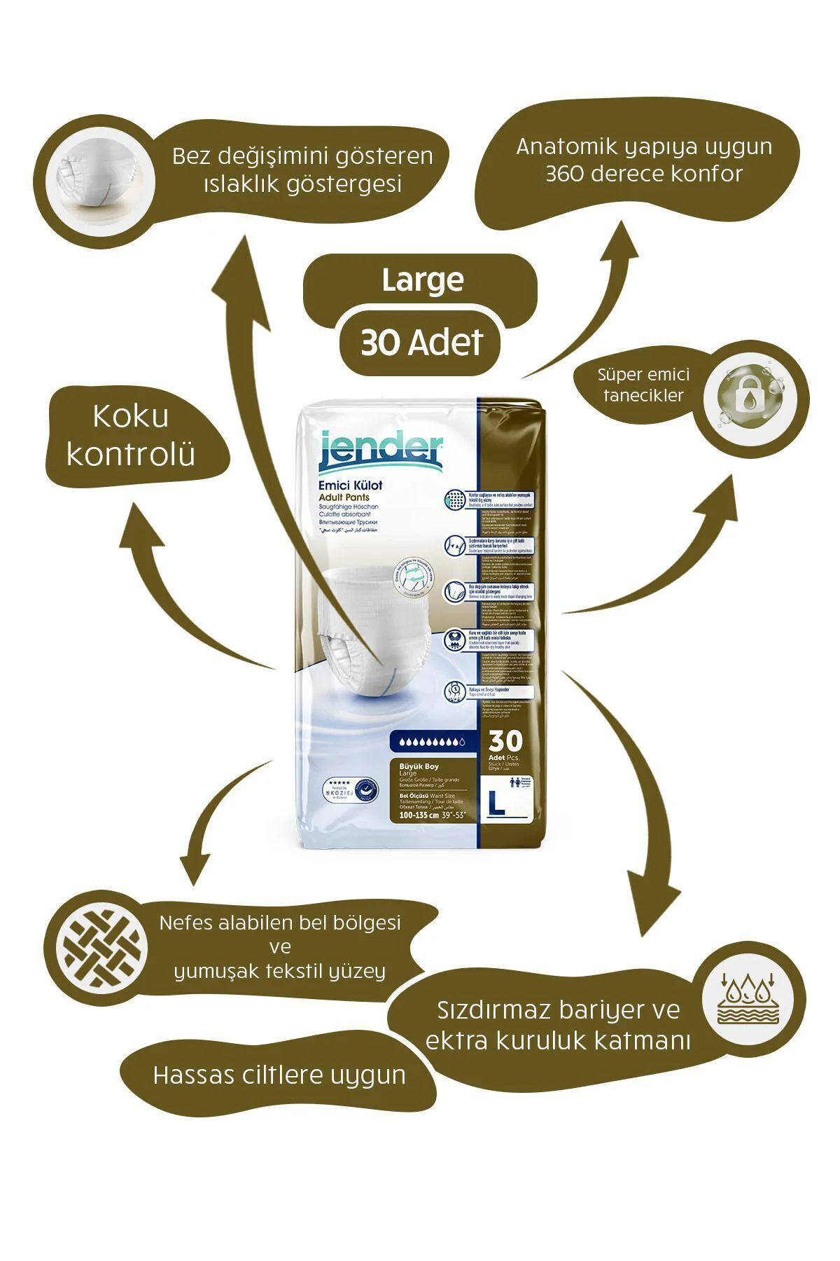 L Büyük Boy Emici Külot 30'lu 1 Paket