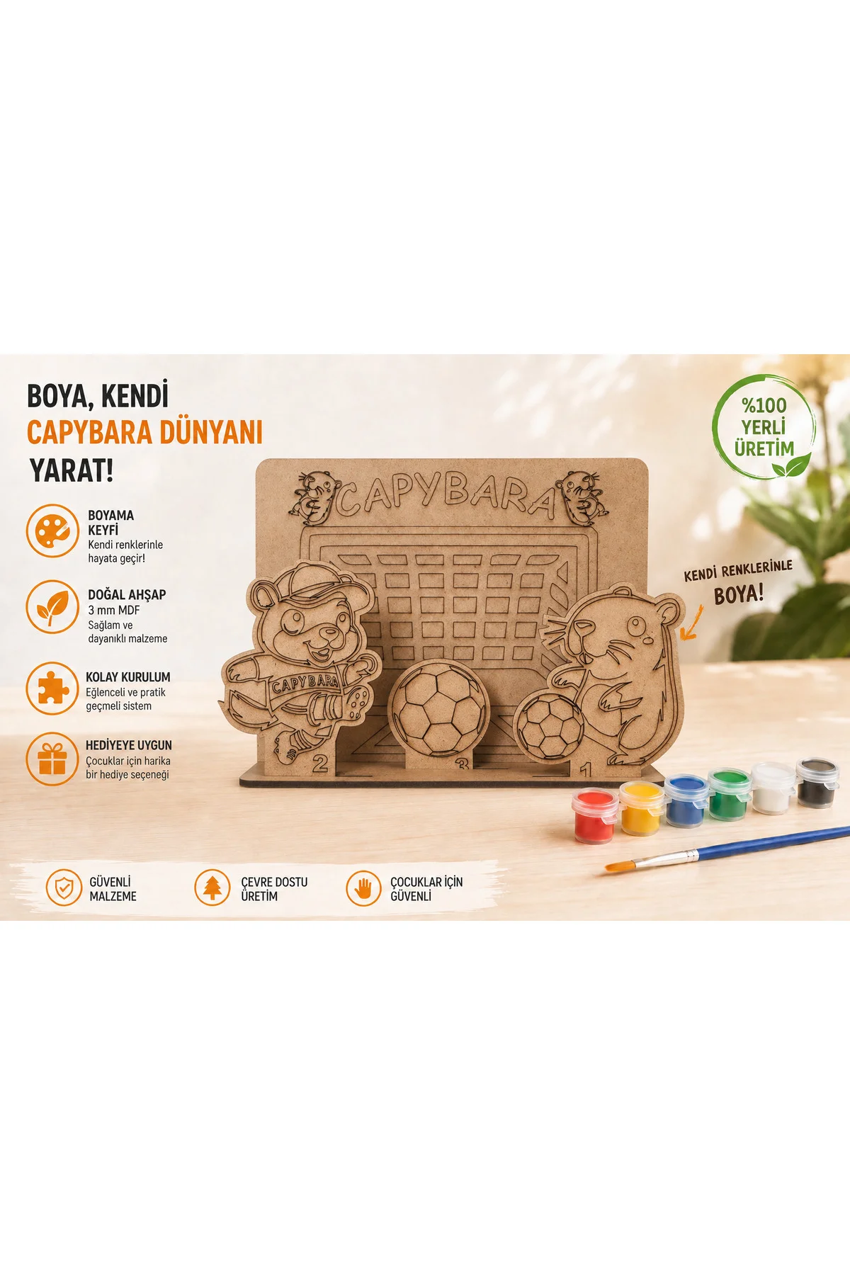 l Temalı Ahşap Boyama Seti – 3D Geçmeli MDF Dekor, 6 Renk Boya ve Fırça Dahil
