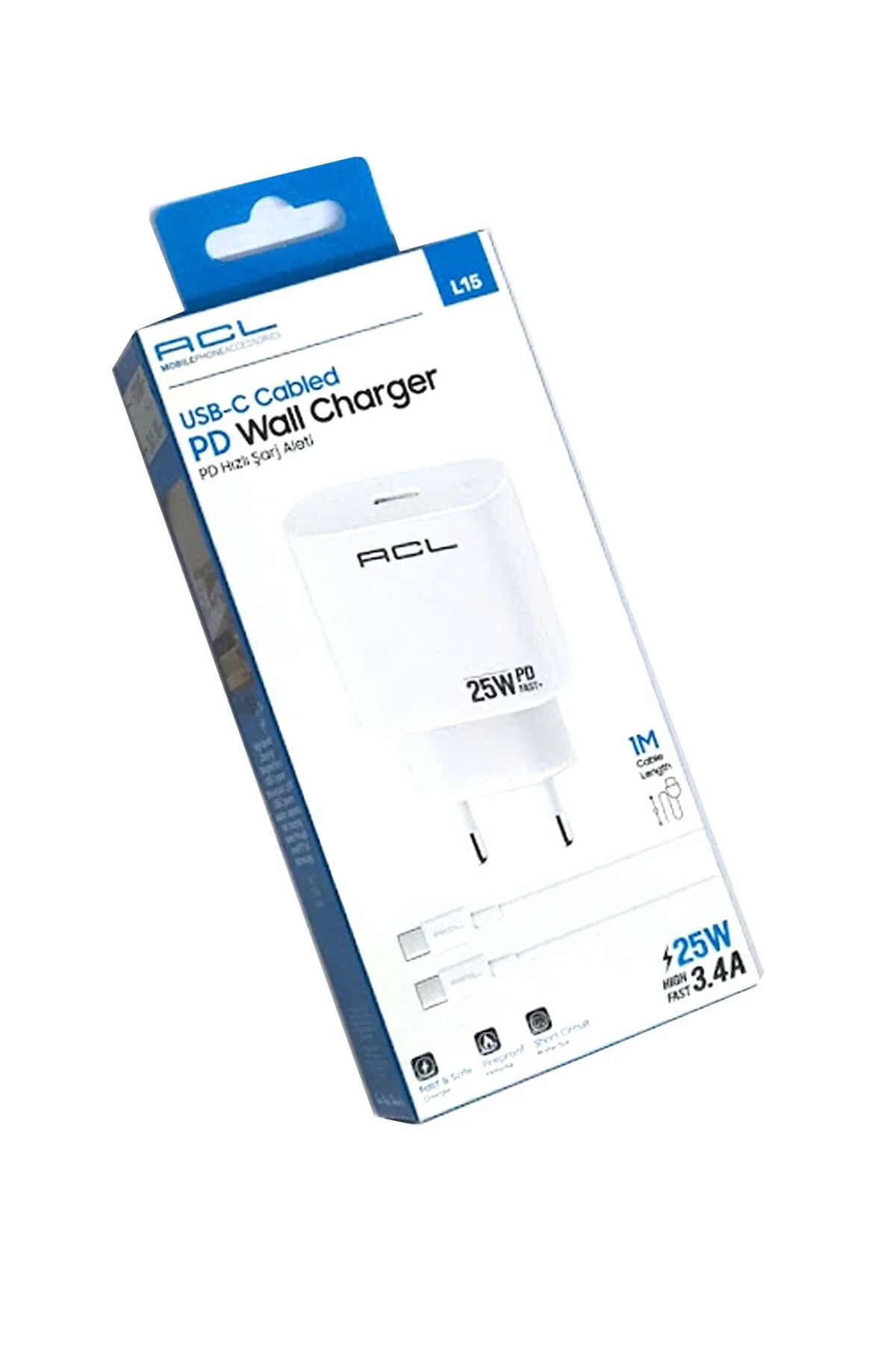 L15 PD 25W USB-C Girişli 1mt USB-C Kablolu Şarj Başlığı