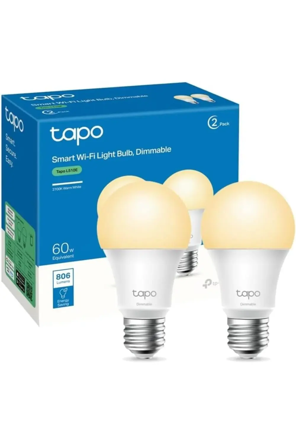 L510E 2-pack, Ayarlanabilir Akıllı Wi-Fi Ampulü, 806 Lümen, E27 D