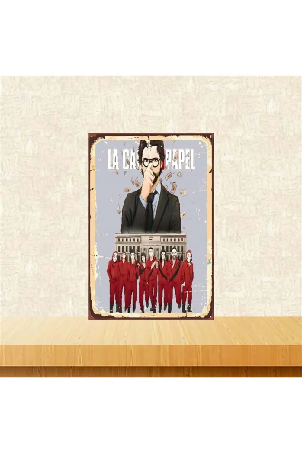 La Casa De Papel Oyuncuları Retro Ahşap Posteri 20x30 cm