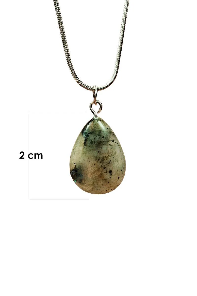 Labradorit Doğal Taşı Kolye - El Yapımı Zincirli Şifonör Kolye, 2 cm Uç & 20 cm Zincir, Kutulu Fiyatı, Yorumları ve Özellikleri