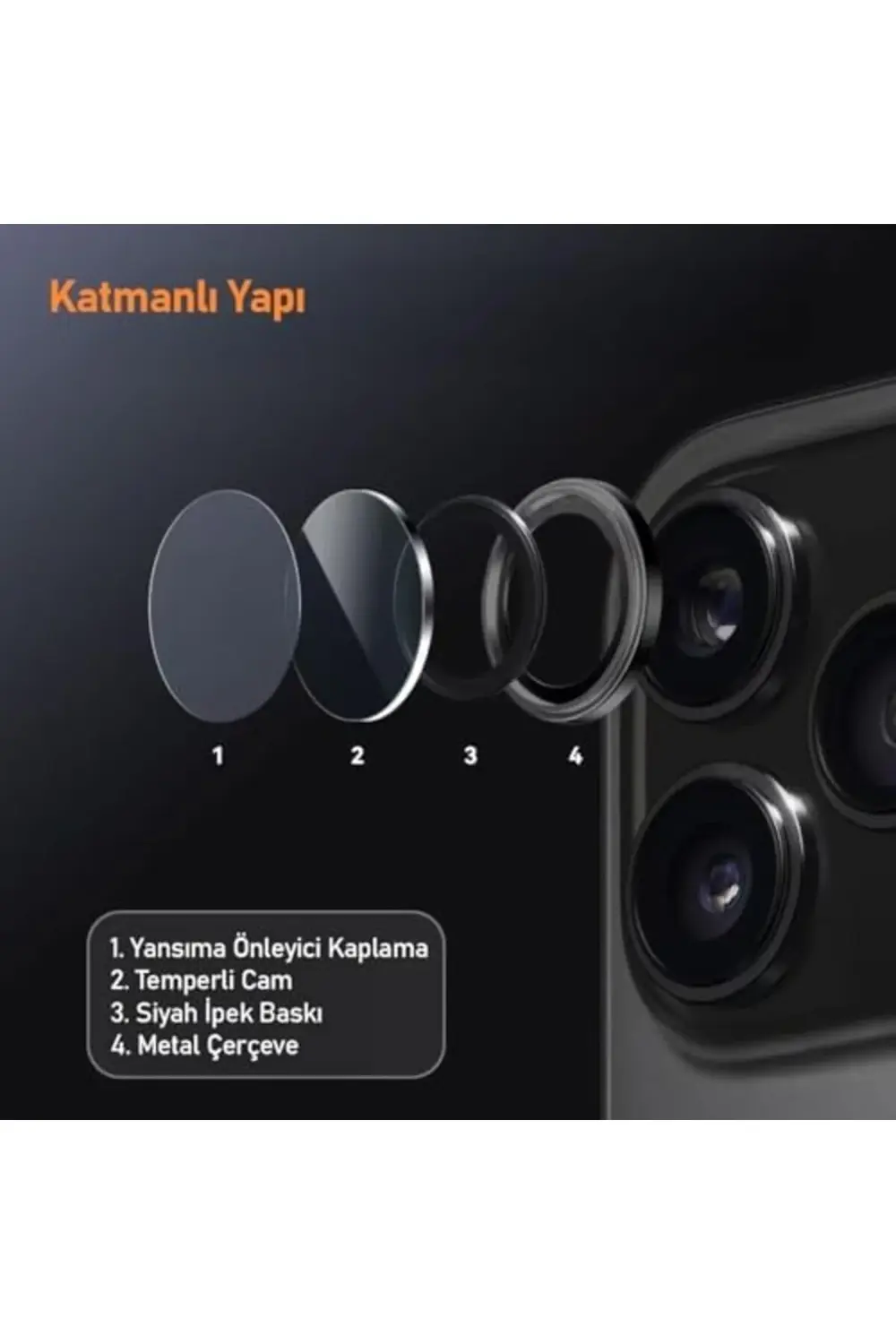 LABS 17 Pro Max ile Uyumlu Metal 9H Kamera Lens Koruyucu (Turuncu