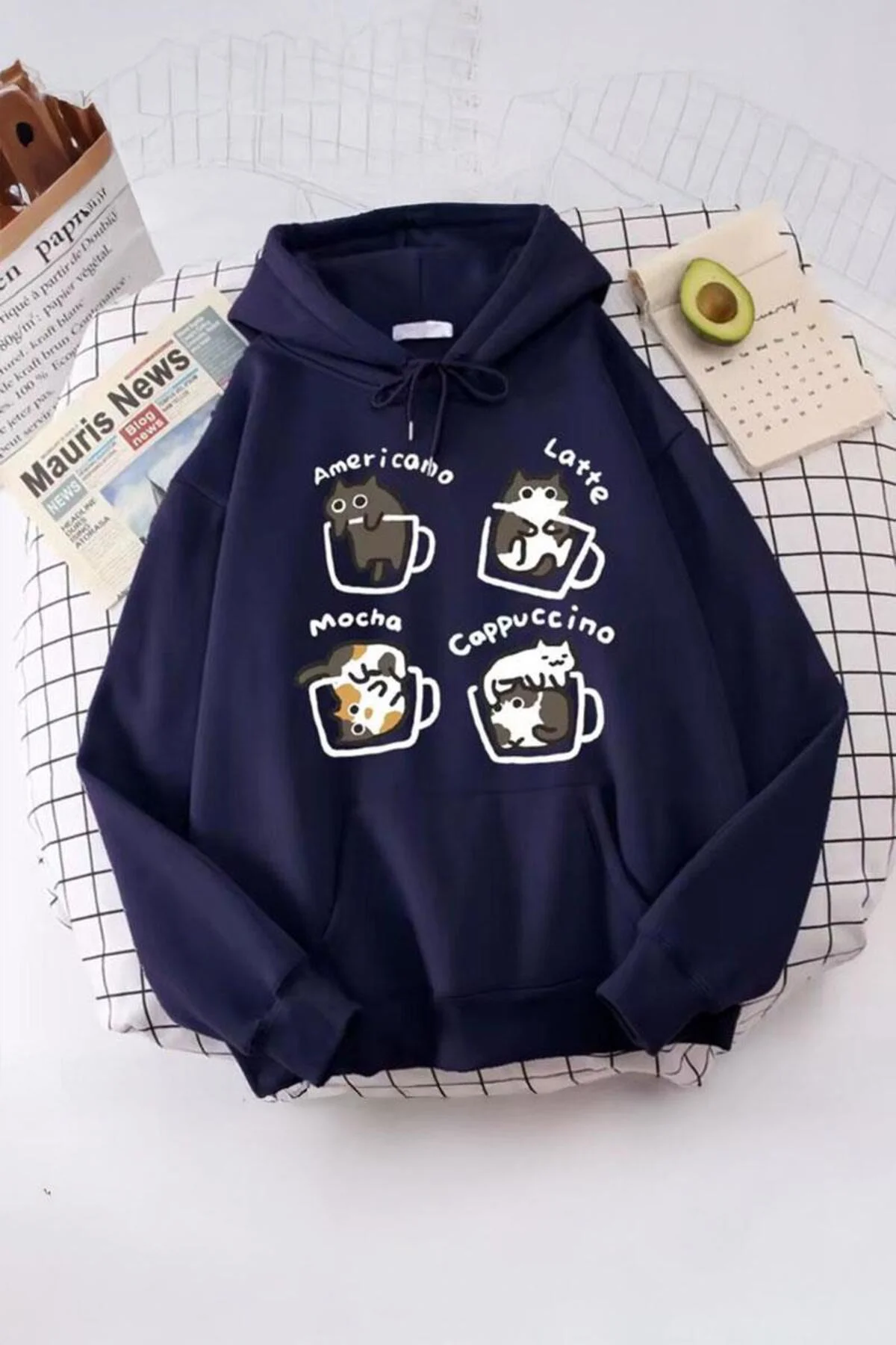 Laciert Coffe Cats Y2K Kapüşonlu Unisex Sweatshirt