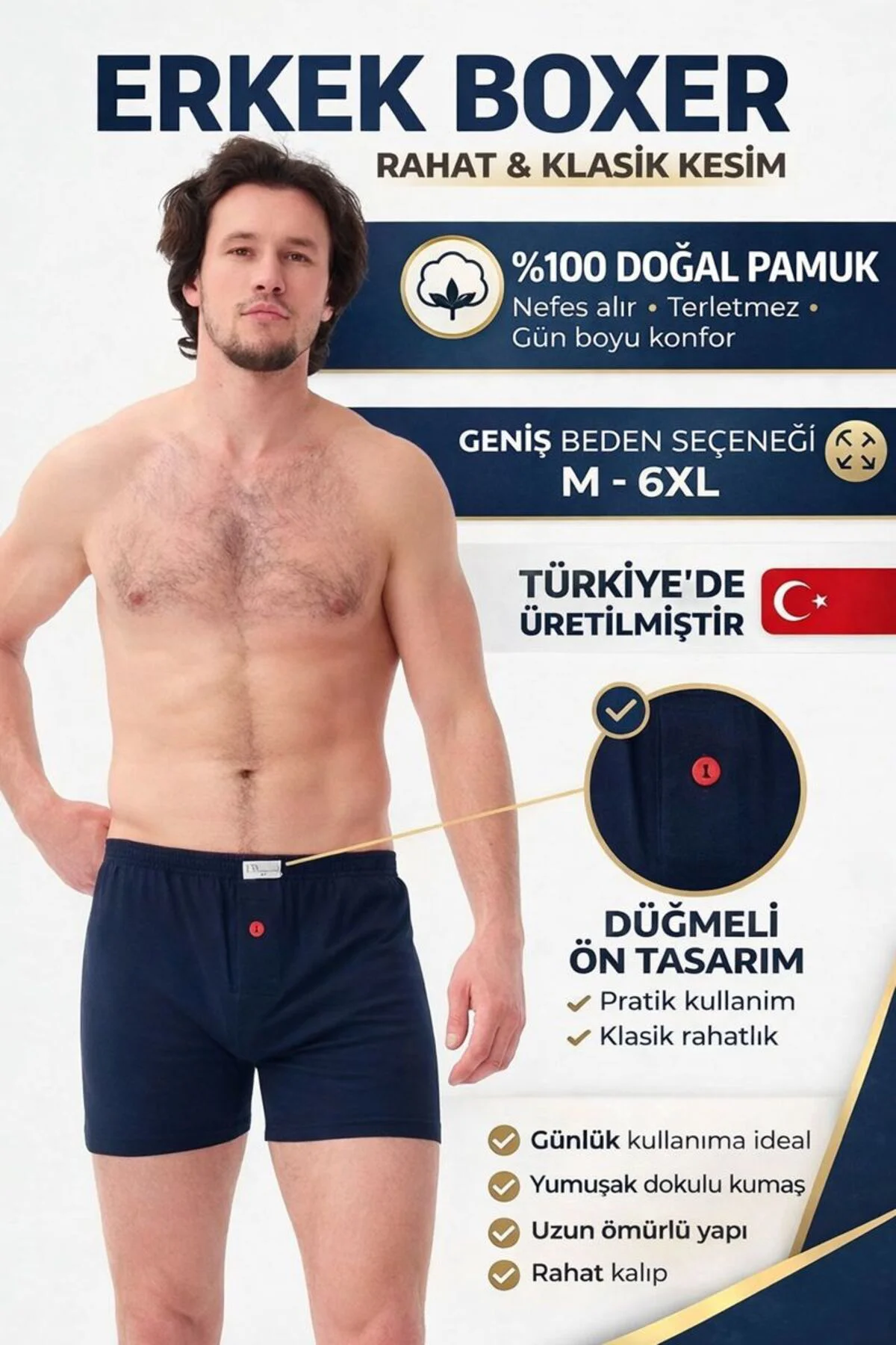 LACİVERT %100 PAMUK HAVLUBEL BOXER