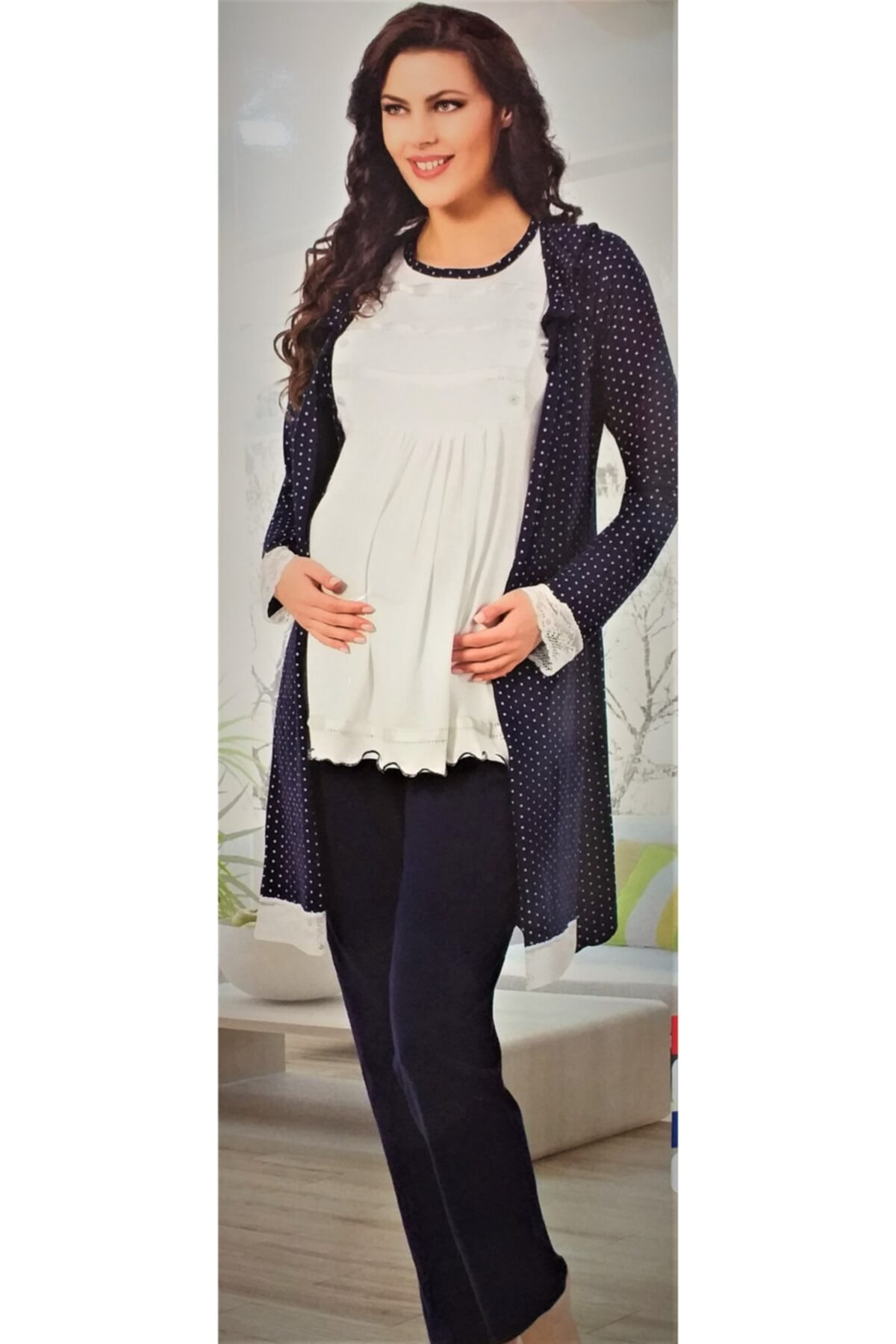 Erdeniz Tekstil Lacivert 3 Lü Loğusa Pijama