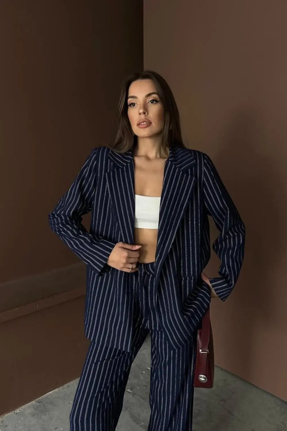 Lacivert Çizgili Ceket Ve Pantolon Takım