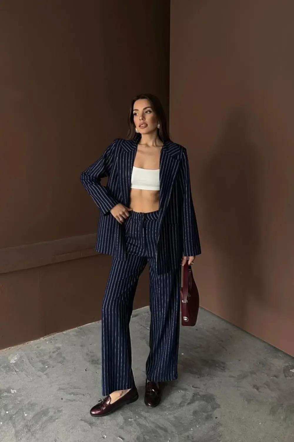Lacivert Çizgili Ceket Ve Pantolon Takım