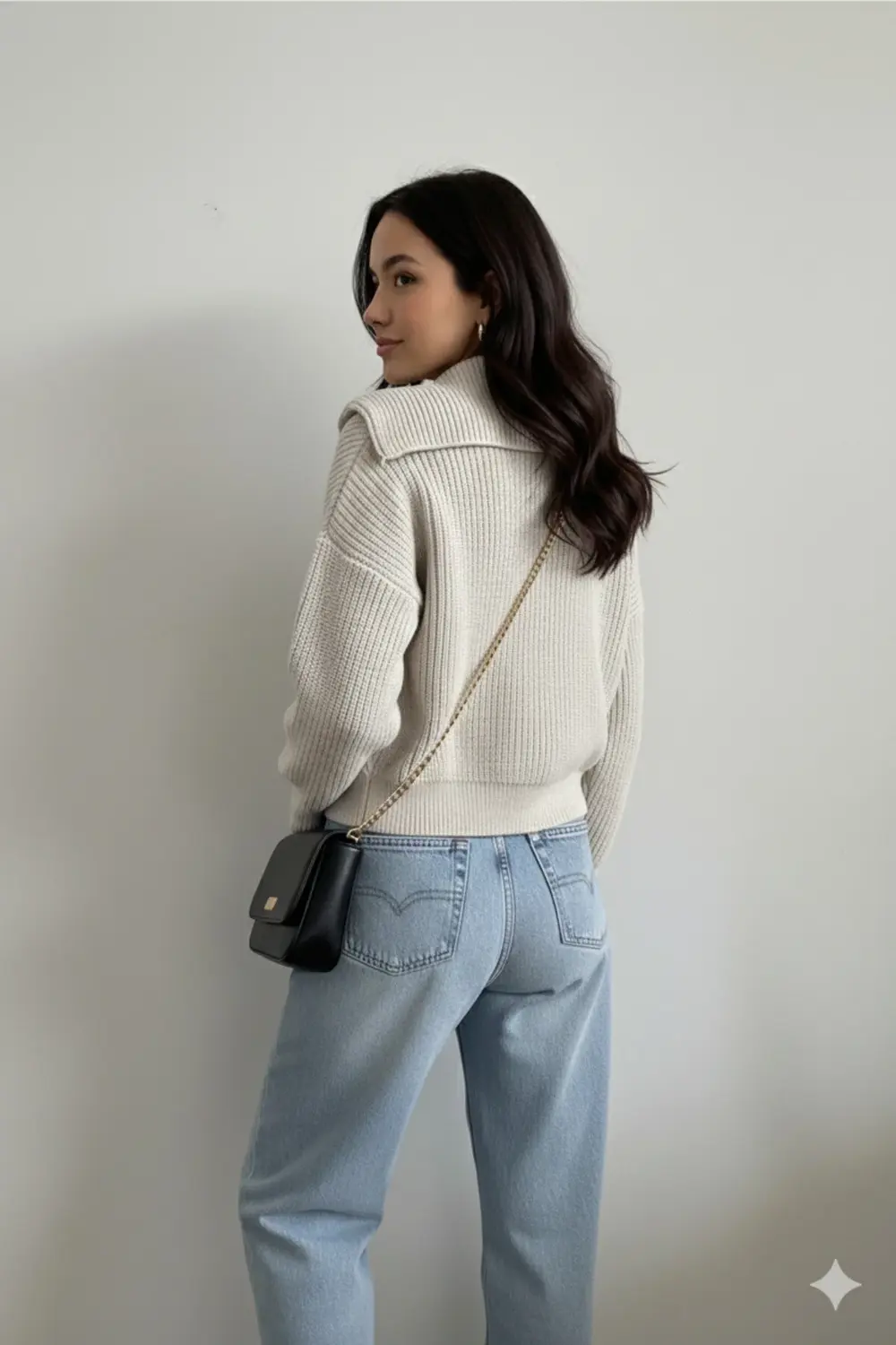 Lacivert Devrik Yaka Fermuarlı Triko Hırka