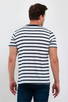 Lacivert Erkek Slim Fit Kesim Bisiklet Yaka Kısa Kollu Çizgili T-