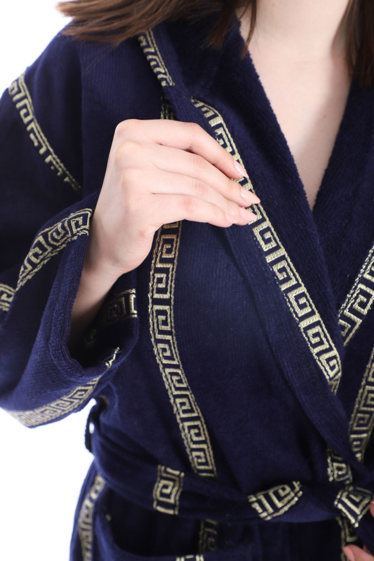 Rovisoft Lacivert Jagarlı Kapşonlu Bornoz