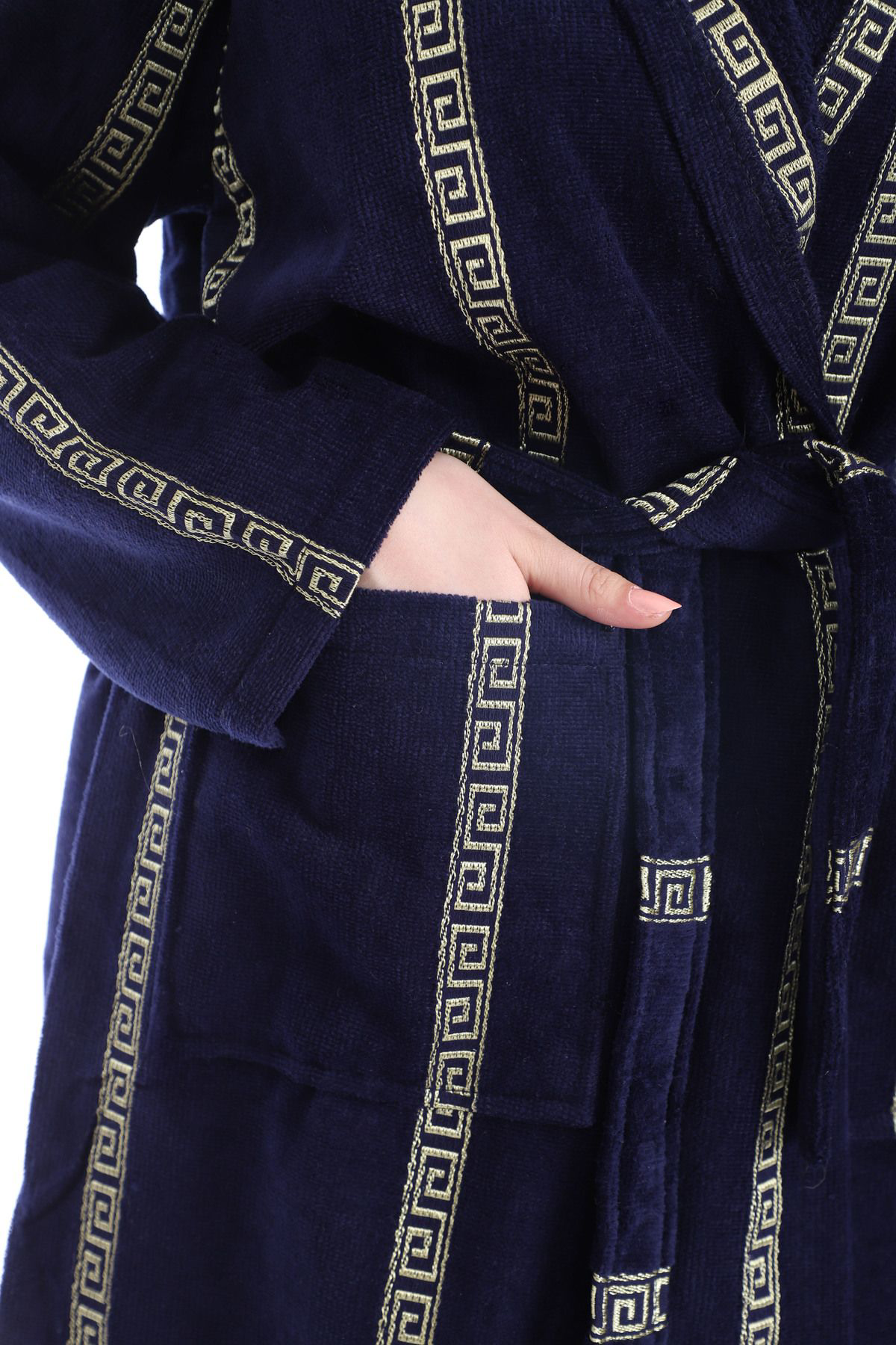 Rovisoft Lacivert Jagarlı Kapşonlu Bornoz