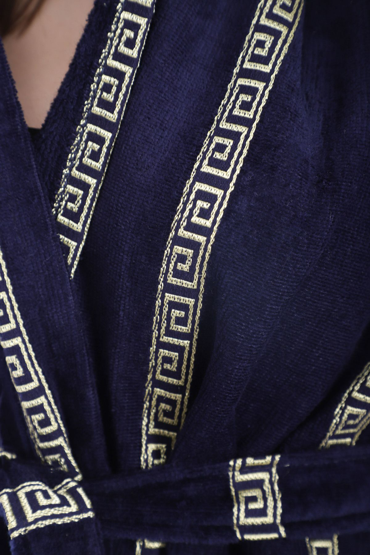 Rovisoft Lacivert Jagarlı Kapşonlu Bornoz