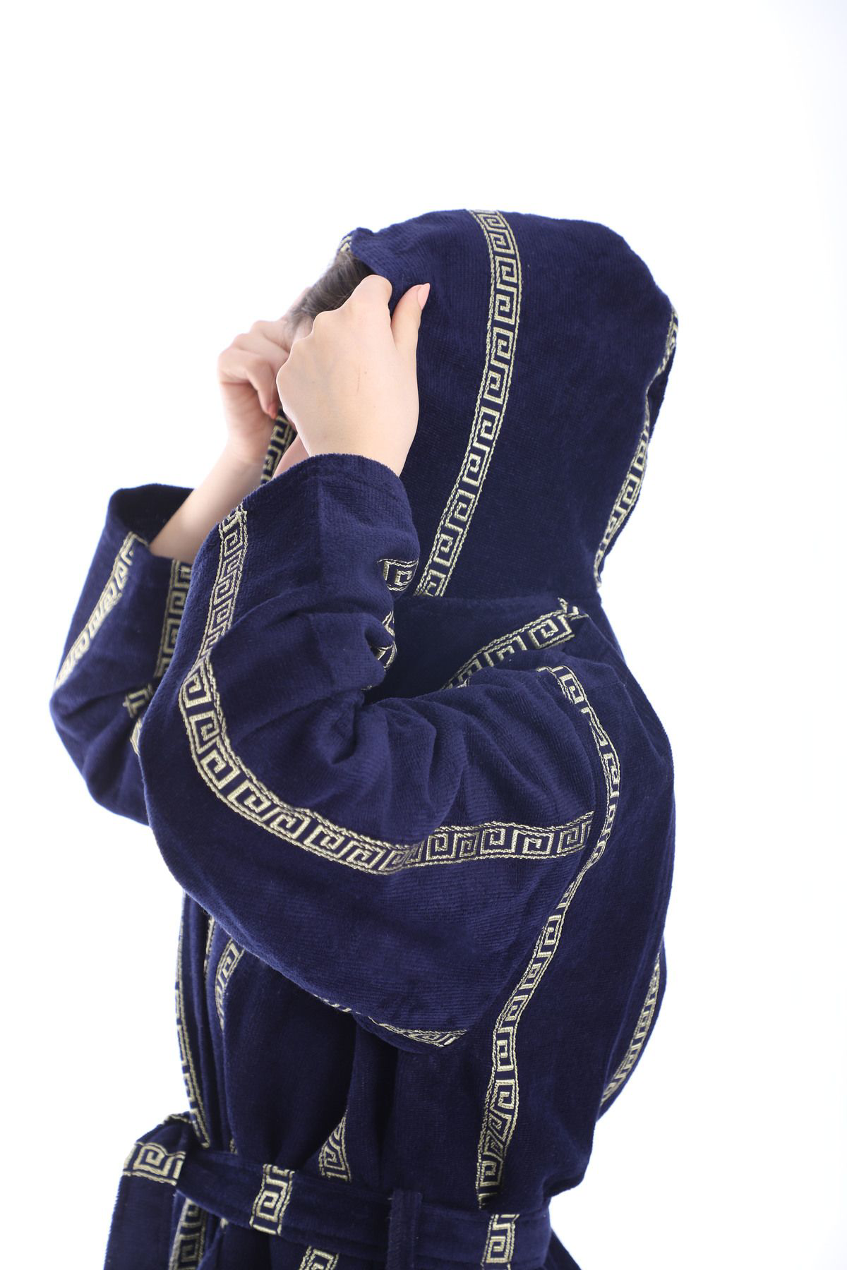 Rovisoft Lacivert Jagarlı Kapşonlu Bornoz