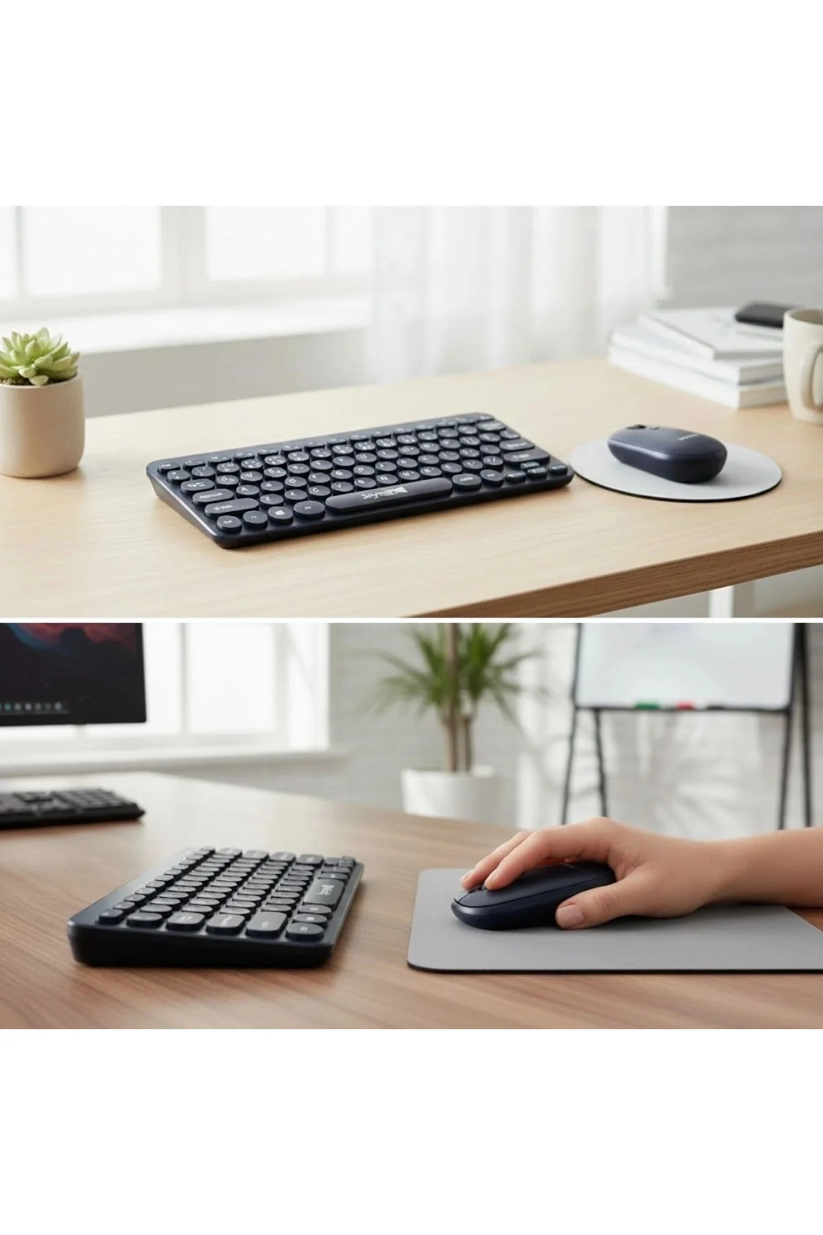 Lacivert Kablosuz Bluetooth Klavye Mouse Seti 2'Li Taşınabilir - Görsel 2