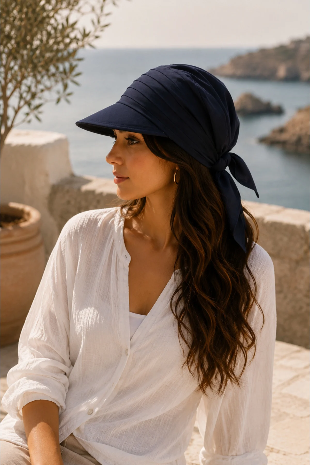 Lacivert Kadın Safari Bağlamalı Siperli Bandana Şapka, Yazlık Güneşlik Şapka Plaj Deniz Vizör Şapka Lacivert Kadın Safari Bağlamalı Siperli Bandana Şapka, Yazlık Güneşlik Şapka Plaj Deniz Vizör Şapka