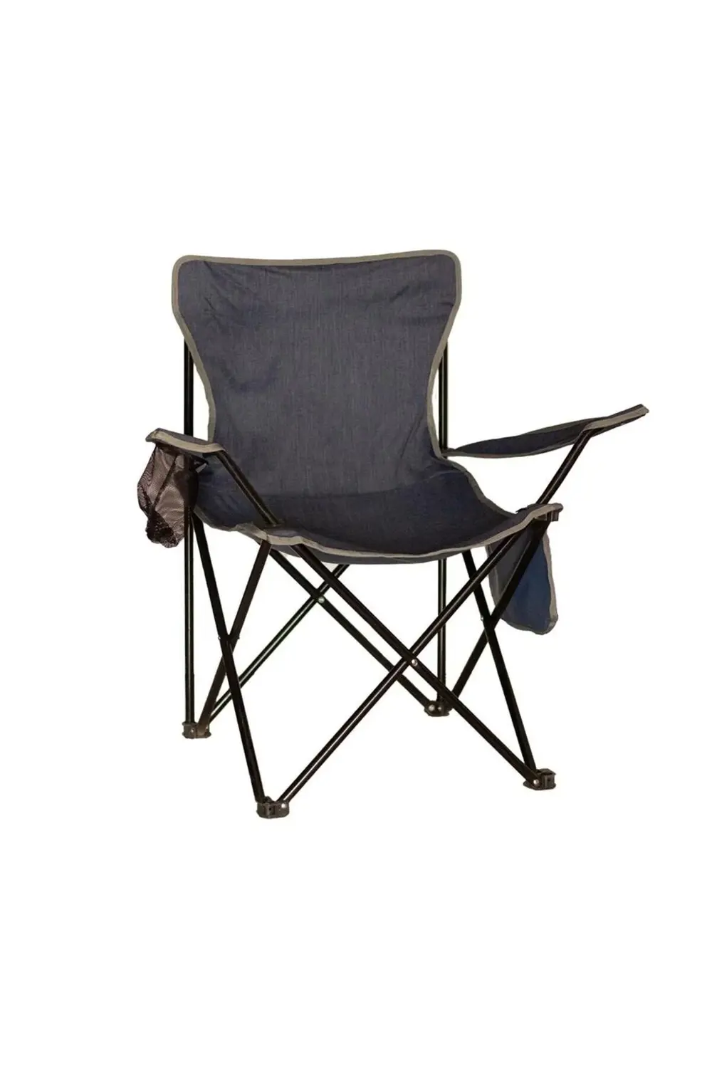 Lacivert Katlanır Rejisörlü Kamp Sandalyesi Cepli Kot Kumaş Taşım