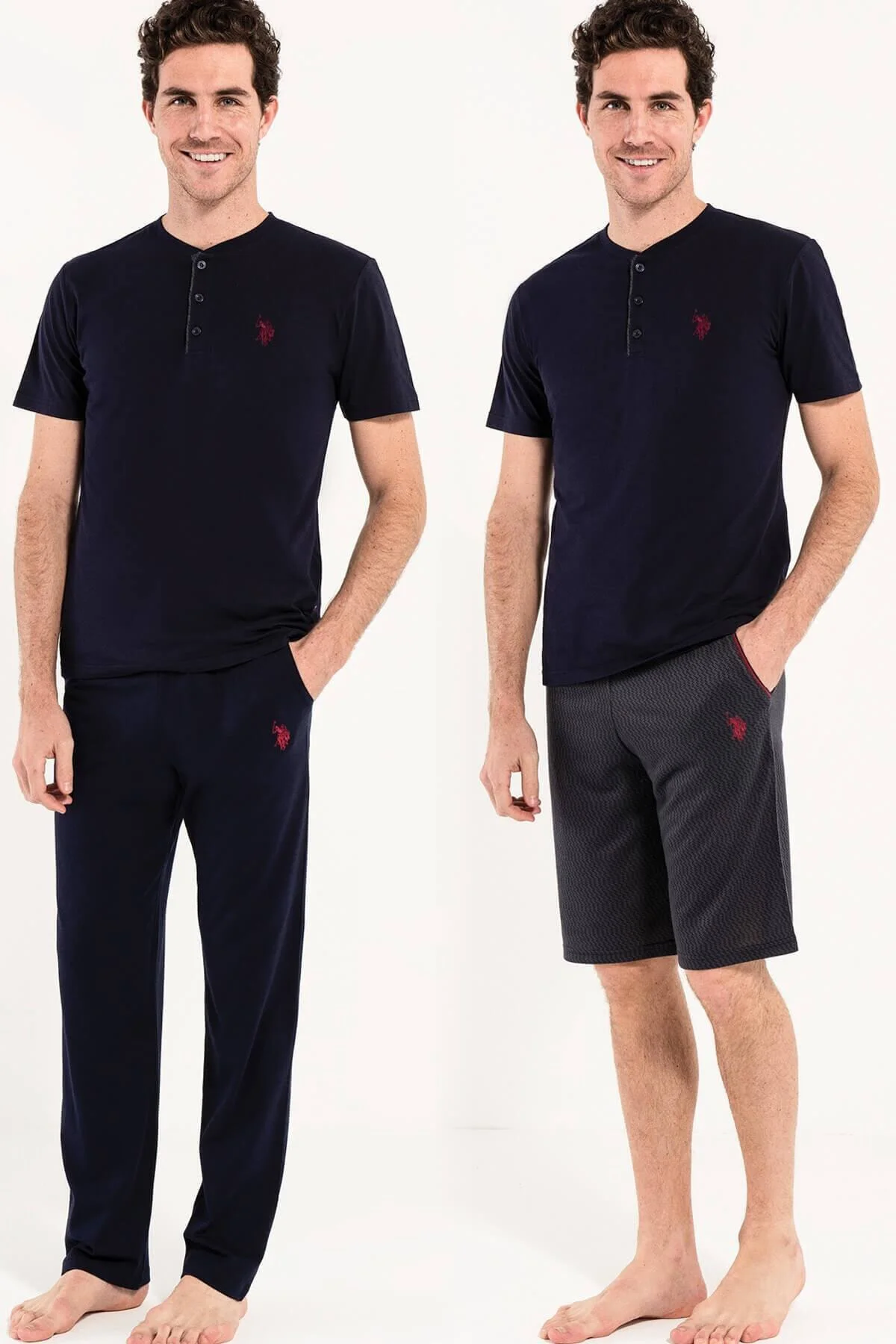 Lacivert Kısa Kollu Alt Üst Pijama Takım + Şort