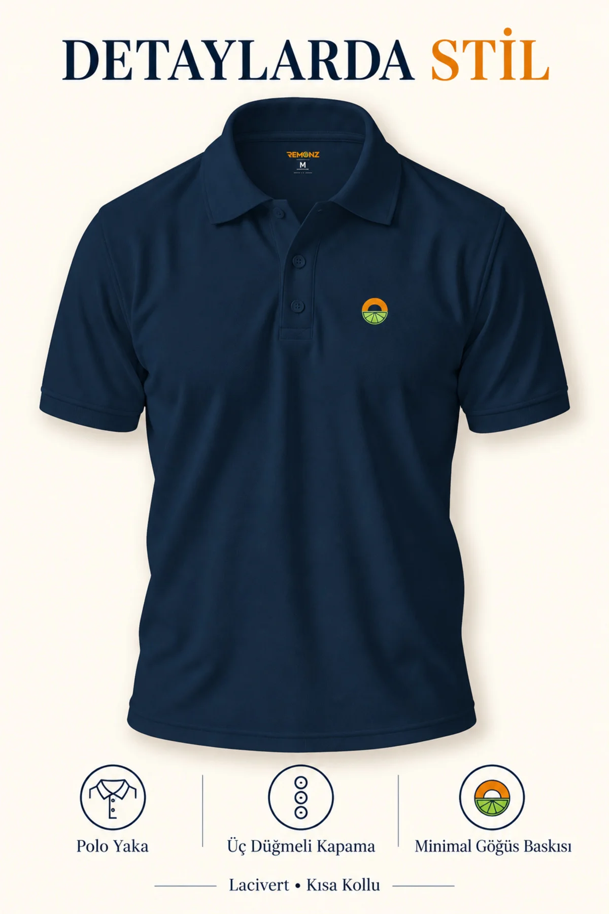Lacivert Minimalist Logolu Polo Yaka Kısa Kollu Tişört