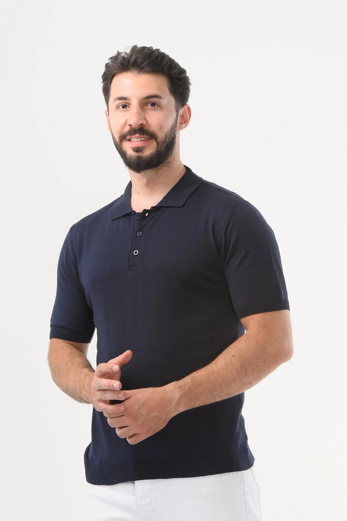 Lacivert Polo Yaka Regular Pamuklu T-shirt