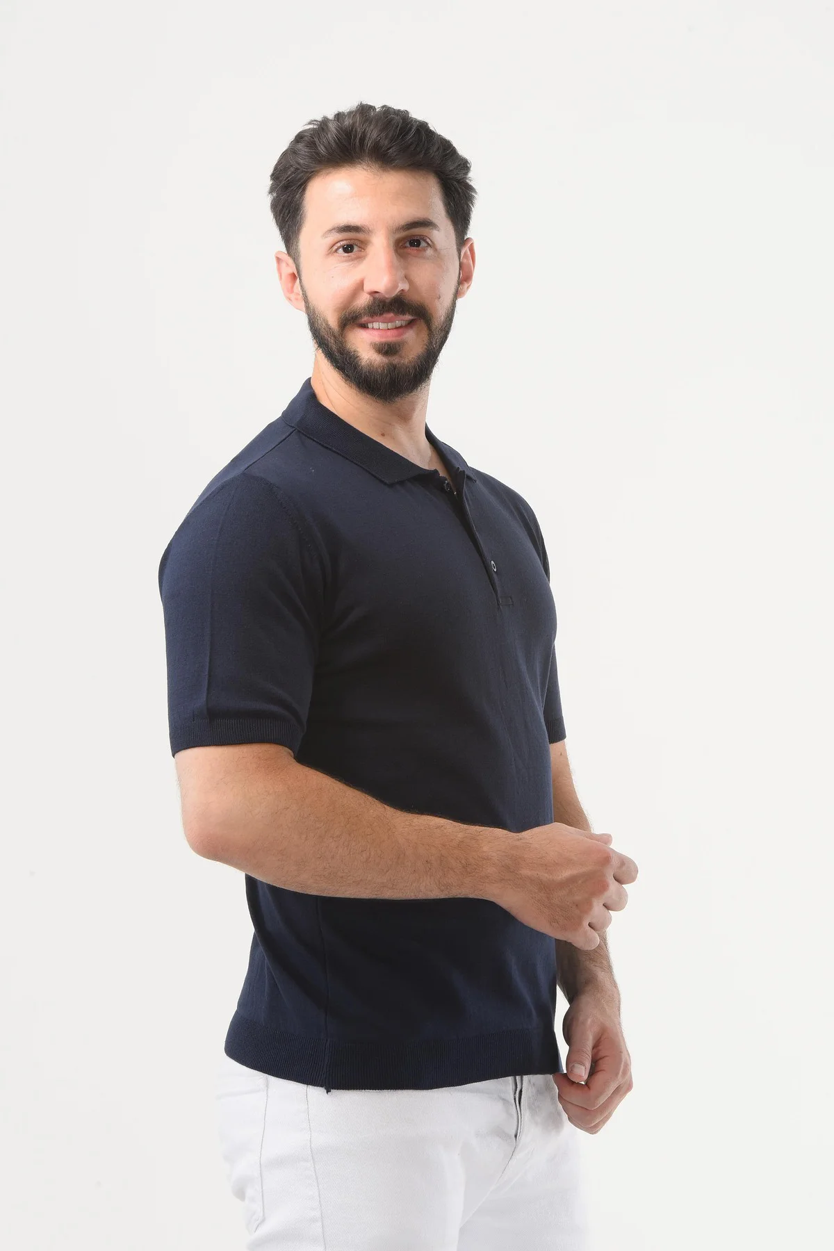 Lacivert Polo Yaka Regular Pamuklu T-shirt