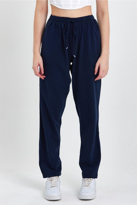 Lacivert Renk Kadın Yazlık Keten Karışımı Relaxed Pantolon - LACİ