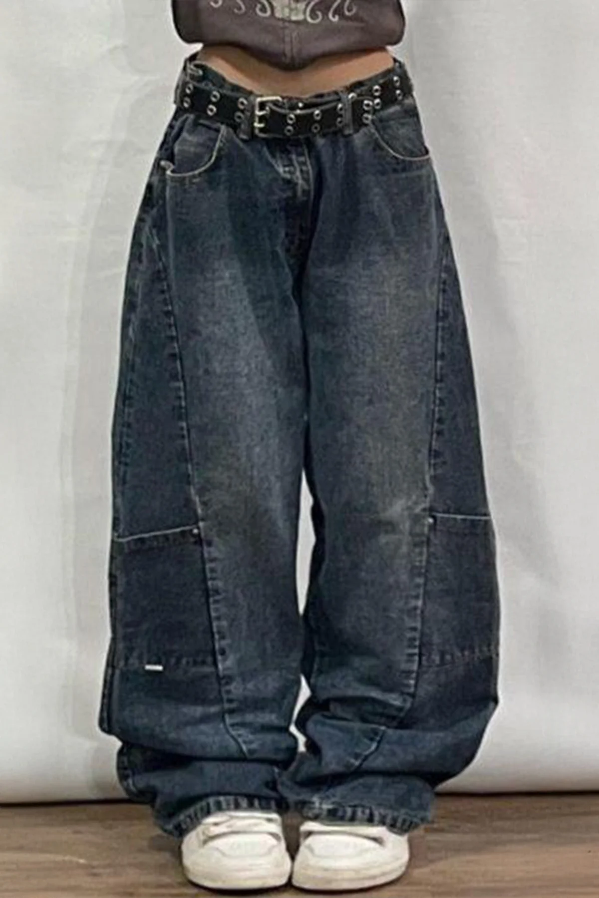 Lacivert Retro Yıkamalı Harajuku Baggy Y2K Pantolon - Görsel 2